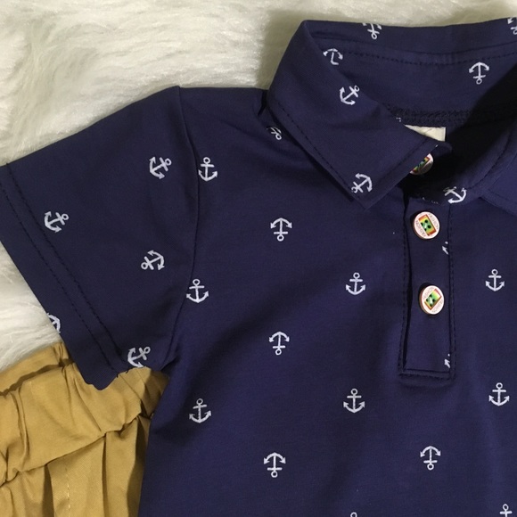 🥳 HP 🎊 Boys 2pc Anchors Away ⚓ Polo and Tan Pant - Picture 2 of 4